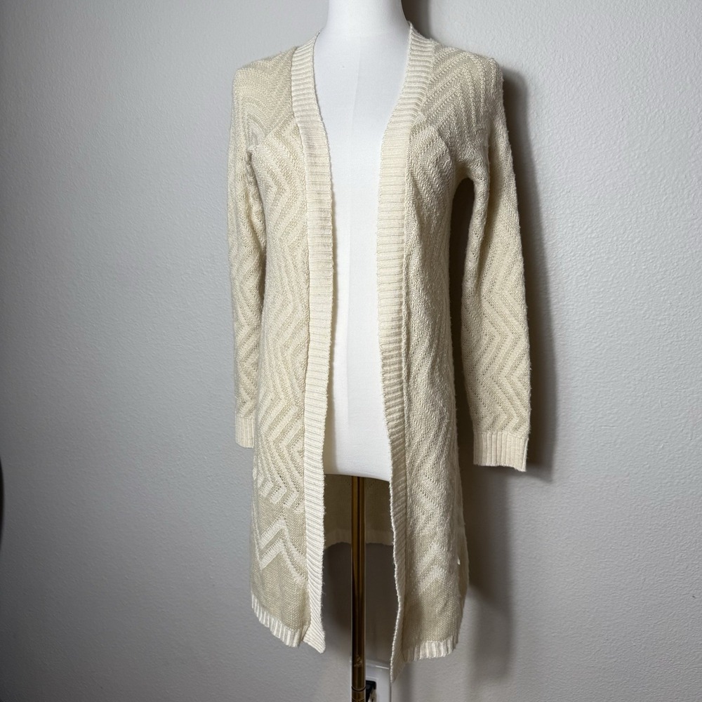 Mossimo Womens‎ Long Open Textured Knit Cardigan Size XS Boho Neutral Coastal